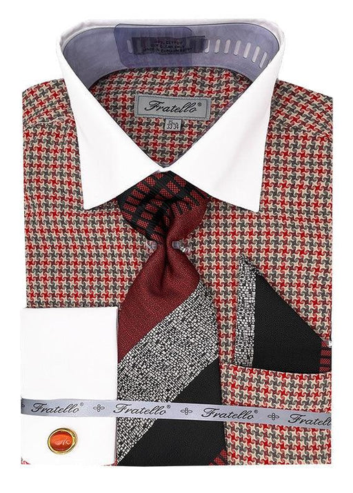 "Daniel Ellissa Men's Red Vintage Houndstooth Dress Shirt & Tie Set" - USA Men's Outlet