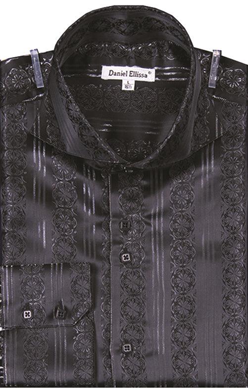 Daniel Ellissa Men's Reg Fit Fancy Chain Pattern Sports Shirt in Black - USA Men's Outlet