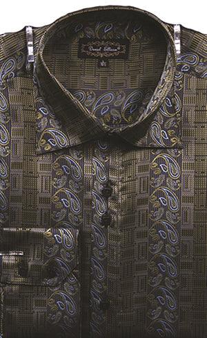Daniel Ellissa Men's Reg. Fit Olive Paisley Pattern Sports Shirt - USA Men's Outlet