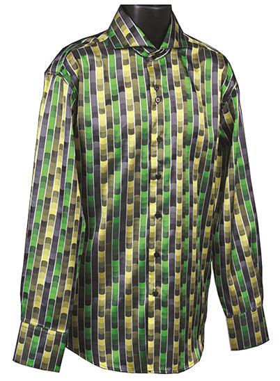 Daniel Ellissa Men's Regular Fit Fancy Tonal Stripe Green Sports Shirt - USA Men's Outlet