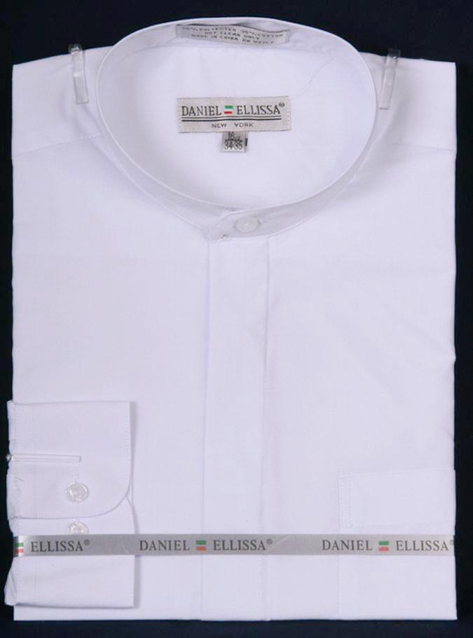 Daniel Ellissa Men's White French Front Dress Shirt w/ Classic Banded Collar - USA Men's Outlet