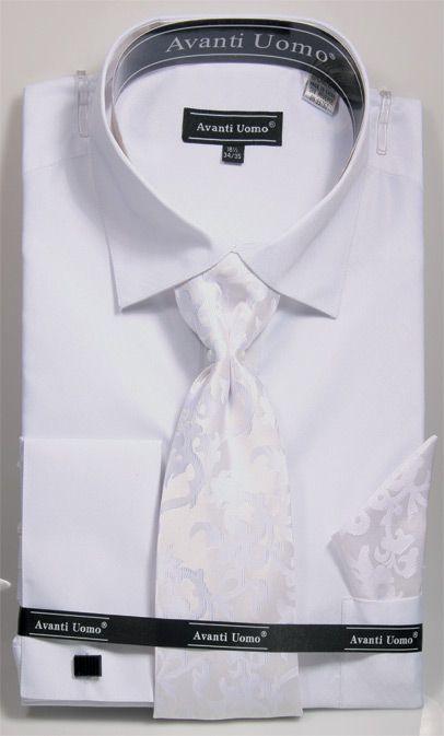 Daniel Ellissa Men's White Weave Pattern French Cuff Shirt, Tie & Hanky Set - USA Men's Outlet