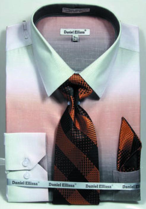 "Daniel Ellissa Multi-Color Print Dress Shirt & Tie Set - Beige Fade" - USA Men's Outlet