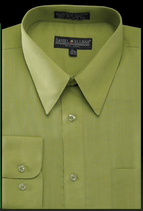 "Dark Lime Green Daniel Ellissa Men's Regular Fit Basic Dress Shirt" - USA Men's Outlet