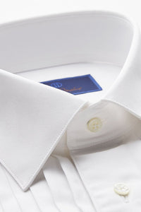 "Classic 18 Pleat" White Pleated Laydown Tuxedo Shirt