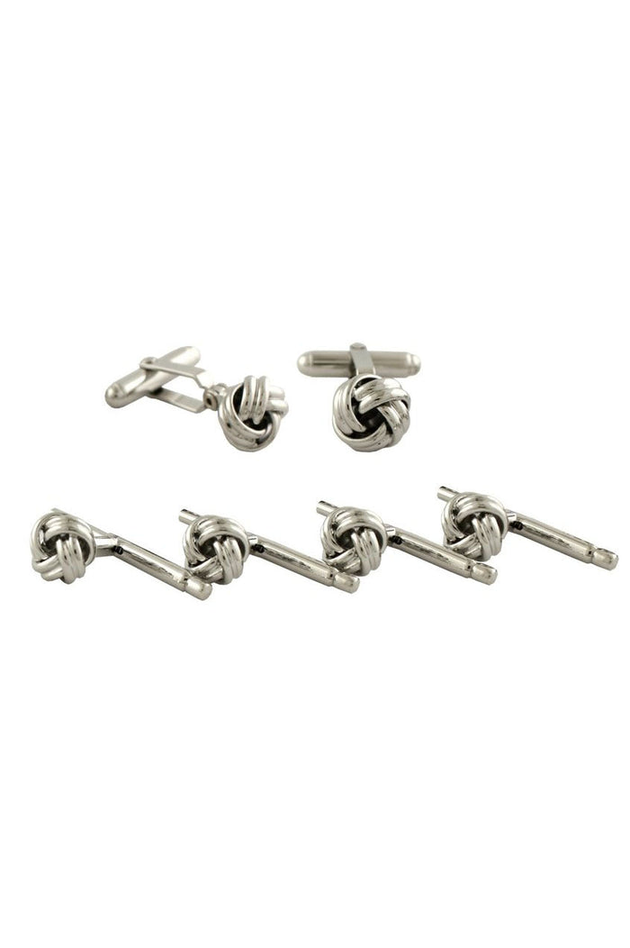 Silver Knot Brass Studs & Cufflinks Set