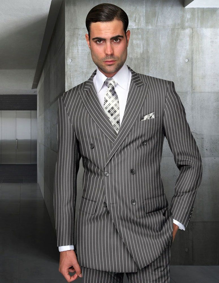 Statement Men's 100% Wool Pinstripe 3 Piece Suit - Notch Lapel
