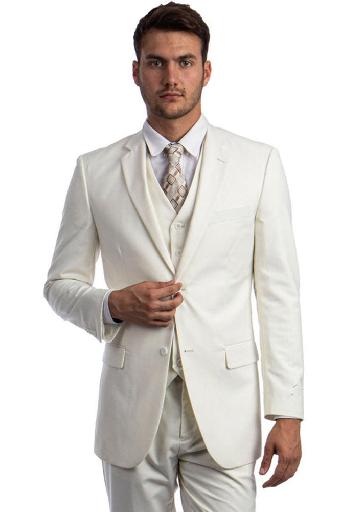 Demantie Men's Ivory Two-Button Vested Wedding & Business Suit | Last 38R! - USA Men's Outlet