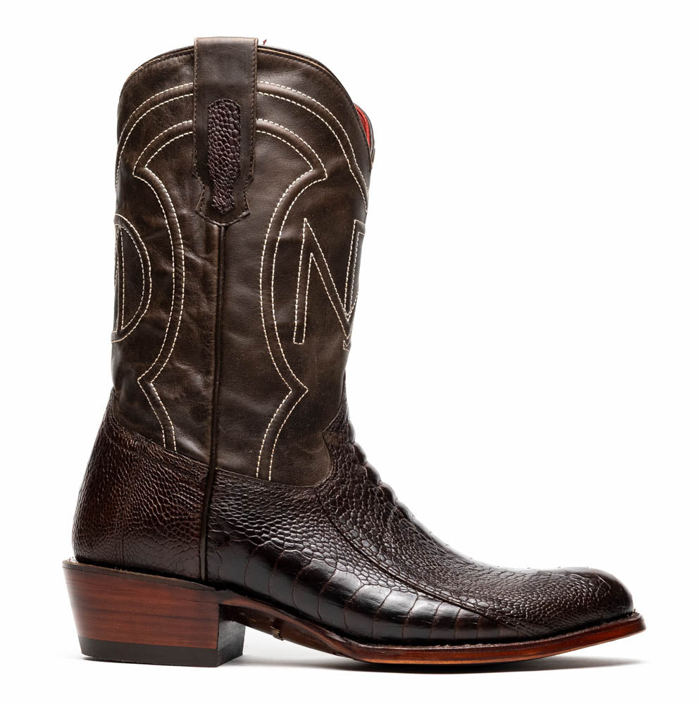 Marco Di Milano Denver Brown Ostrich Leg Round Toe Cowboy Boots