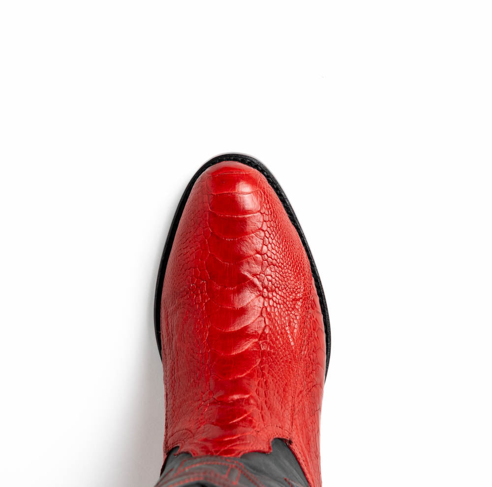Marco Di Milano Denver Red Ostrich Leg Round Toe Cowboy Boots