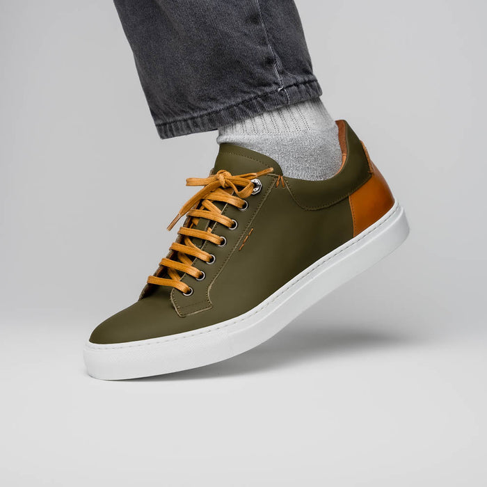 Zelli Diaz Rubberized Calfskin Sneaker in Olive Green
