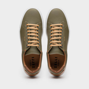 Zelli Diaz Rubberized Calfskin Sneaker in Olive Green