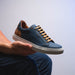 Zelli Diaz Rubberized Calfskin Sneaker in Navy with Matte Finish