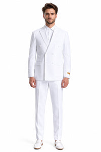 Mens Double Breasted Summer Seersucker Suit in White Pinstripe