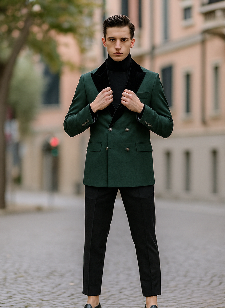 Double Breasted Tuxedo With Gold Buttons Black Lapel perfect for Wedding or Prom