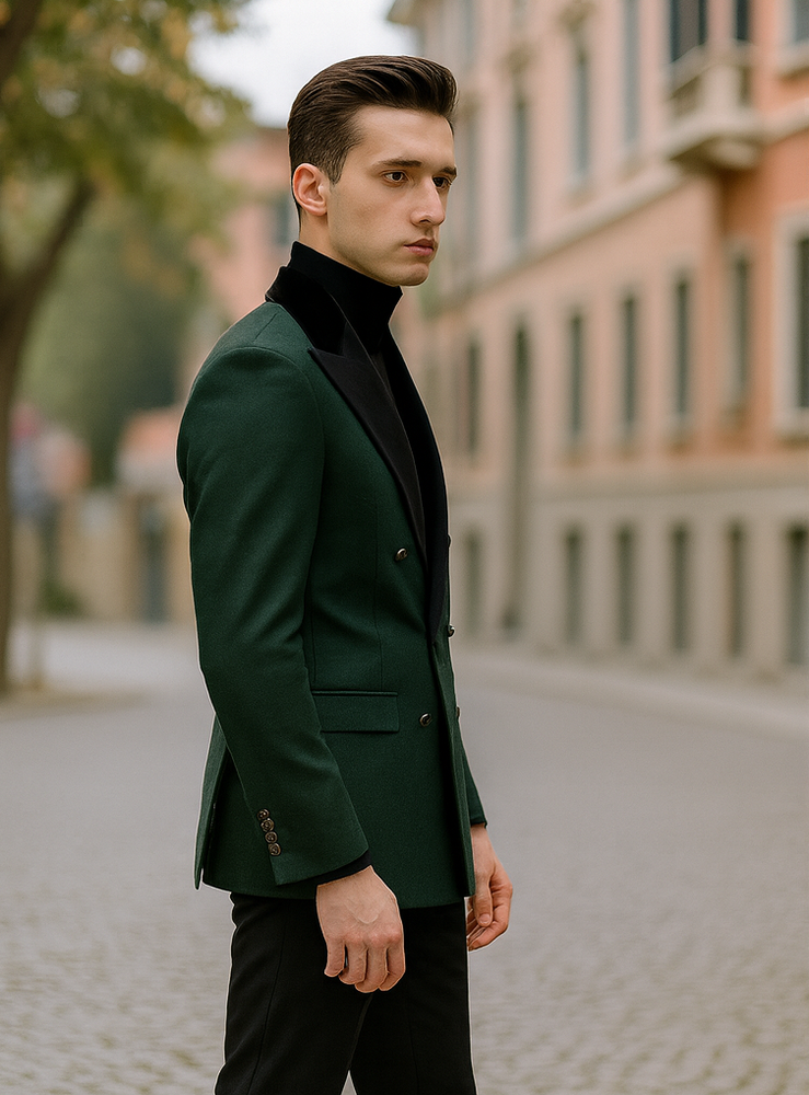 Double Breasted Tuxedo With Gold Buttons Black Lapel perfect for Wedding or Prom