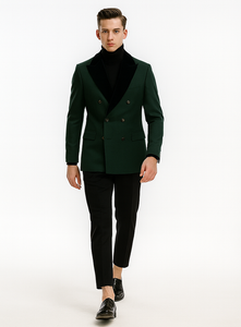 Double Breasted Tuxedo With Gold Buttons Black Lapel perfect for Wedding or Prom