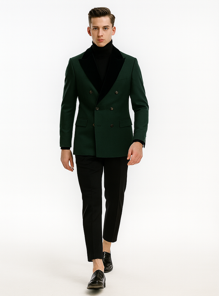 Double Breasted Tuxedo With Gold Buttons Black Lapel perfect for Wedding or Prom