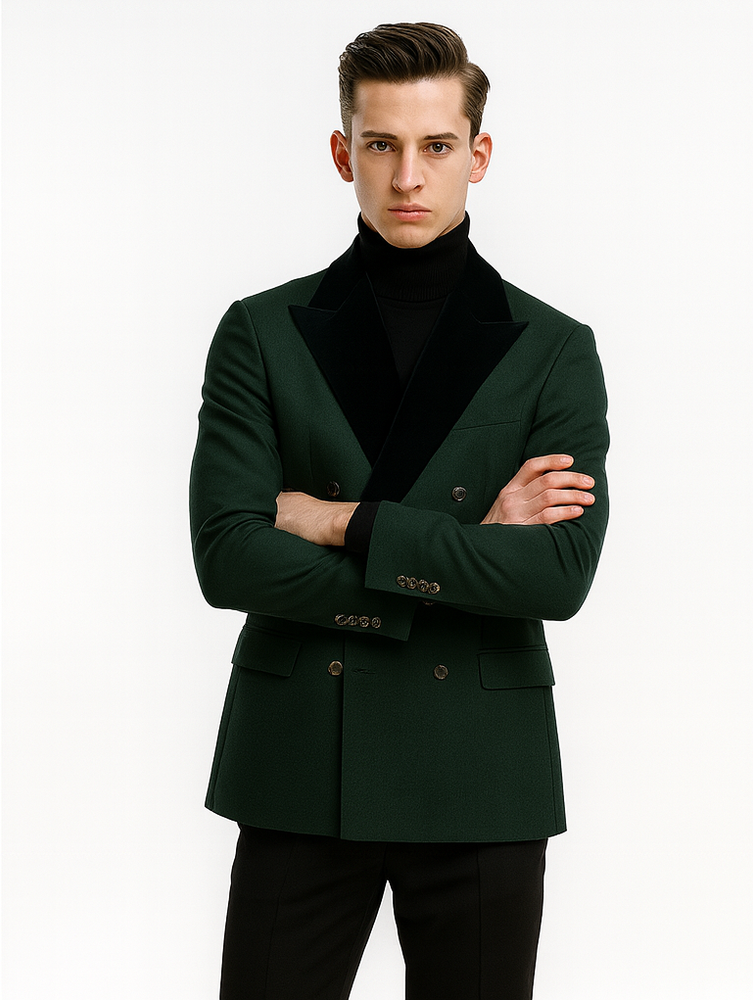 Double Breasted Tuxedo With Gold Buttons Black Lapel perfect for Wedding or Prom