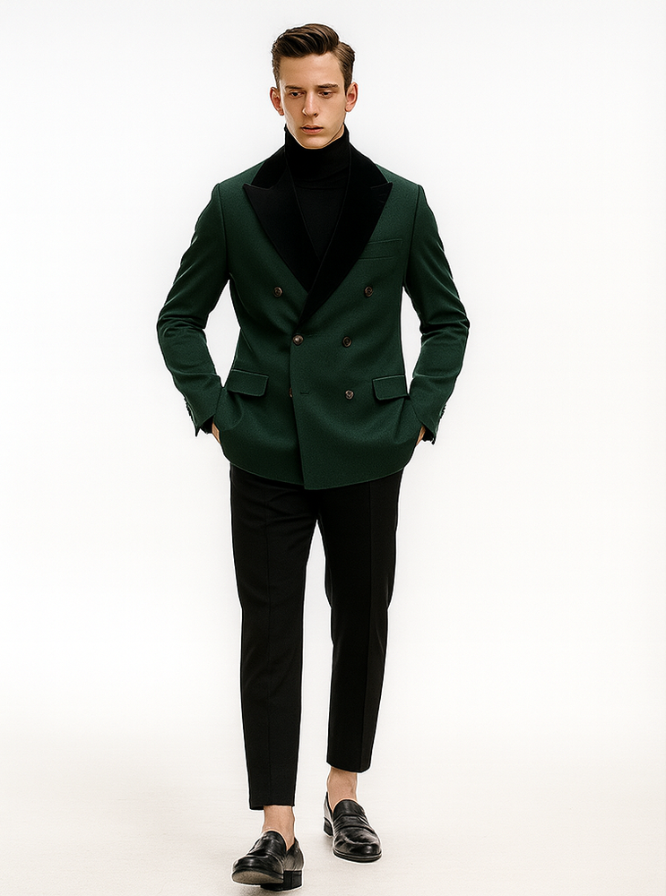 Double Breasted Tuxedo With Gold Buttons Black Lapel perfect for Wedding or Prom