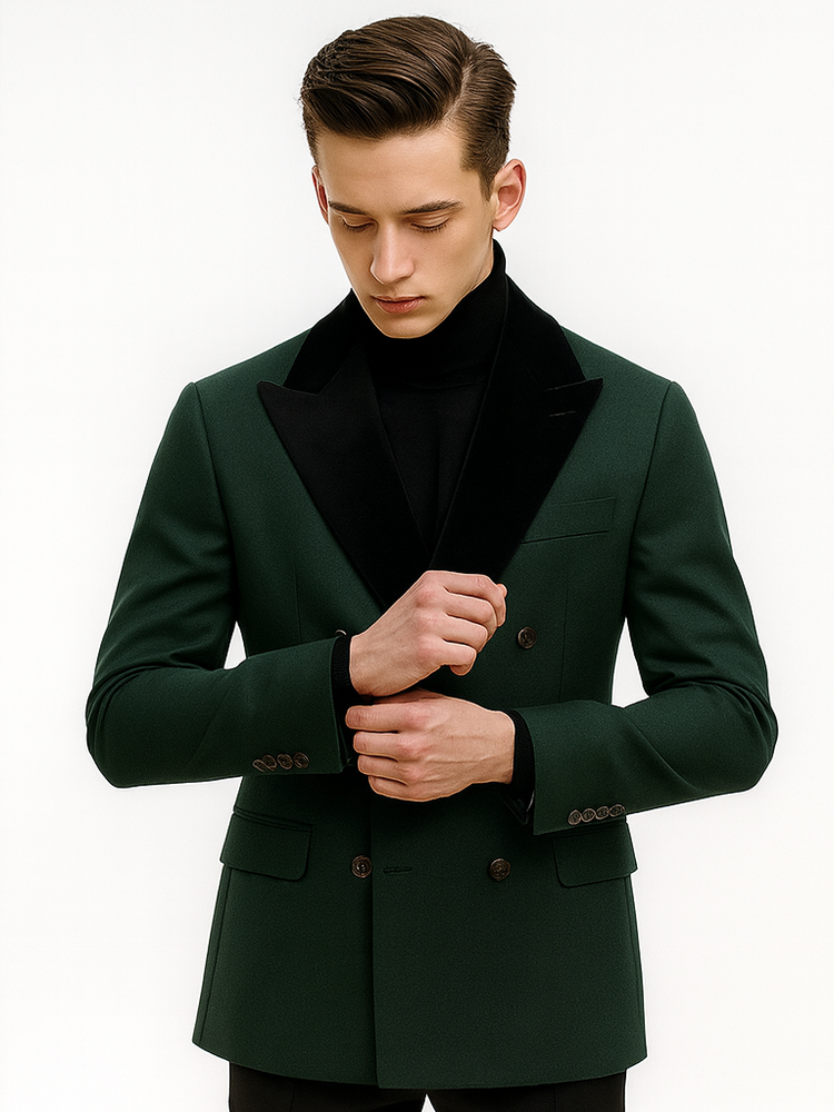 Double Breasted Tuxedo With Gold Buttons Black Lapel perfect for Wedding or Prom