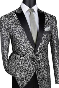 Wedding grey tuxedo MENS PAISLEY EMBROIDERED REGULAR FIT SPORT COAT TUXEDO IN SILVER GREY