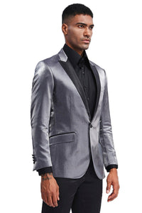 Wedding grey tuxedo MEN'S SLIM FIT SHINY SATIN PROM & WEDDING TUXEDO JACKET IN CHARCOAL GREY