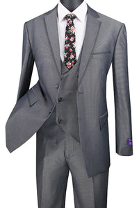 Wedding grey tuxedo MEN'S MODERN FIT TUXEDO SUIT WITH DOUBLE BREASTED VEST AND SATIN TRIM IN CHARCOAL GREY