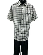 Dreams Men's Black/Off White Plaid 2 Piece Short Sleeve Walking Suit Chico 283-00