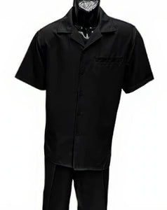 Dreams Men's Black Patterned Short Sleeve Resort Set Skipper 265-00