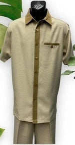 Dreams Men's Camel/Beige Houndstooth Short Sleeve Walking Suit Fazio 262-03