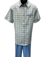 Dreams Men's Powder Blue/Off White Plaid 2 Piece Short Sleeve Summer Set Chico 283-21