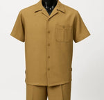 Dreams Mens Sand Tan Textured Pattern Short Sleeved Resort Set Fino 277-33