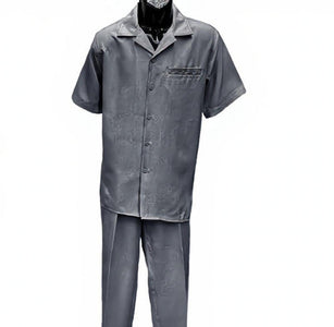 Dreams Mens Steel Gray Patterned Short Sleeve Walking Suit Skipper 265-35