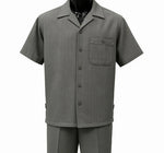 Dreams Mens Steel Gray Textured Pattern Short Sleeved Walking Suit Fino 277-35