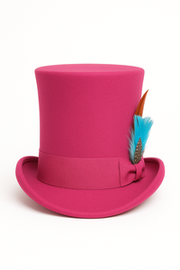 Victorian Steampunk Top Hat - 1800 19th Century - Dressy Loden Felt Top Hot Pink Fuschia Hat