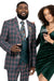 EJ Samuel Forest Green Double-Breasted Vest Suit with Red Windowpane Plaid - Modern Fit - USA Men's Outlet