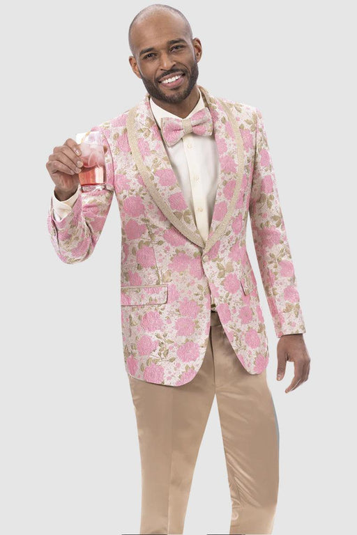 EJ Samuel "Line" Pink & Gold Floral Paisley Tux Jacket: Party-Prom-Dinner Ready - USA Men's Outlet