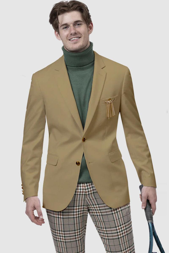 EJ Samuel Men's 2-Button Club Blazer - Tan Modern Sophistication - USA Men's Outlet