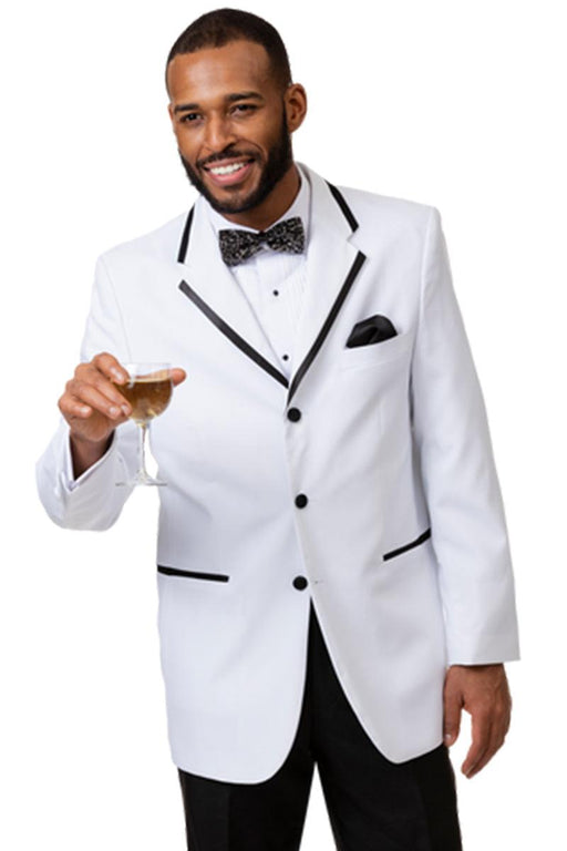 "EJ Samuel Men's 3-Btn White Tuxedo with Black Trim". - USA Men's Outlet