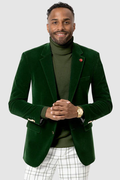 EJ Samuel Men's Blazer | Hunter Green Velvet | Modern Fit, 2-Button - USA Men's Outlet