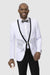 "EJ Samuel Men's Collarless White Tux Jacket w/ Diamond Wing Studs & Black Trim" - USA Men's Outlet