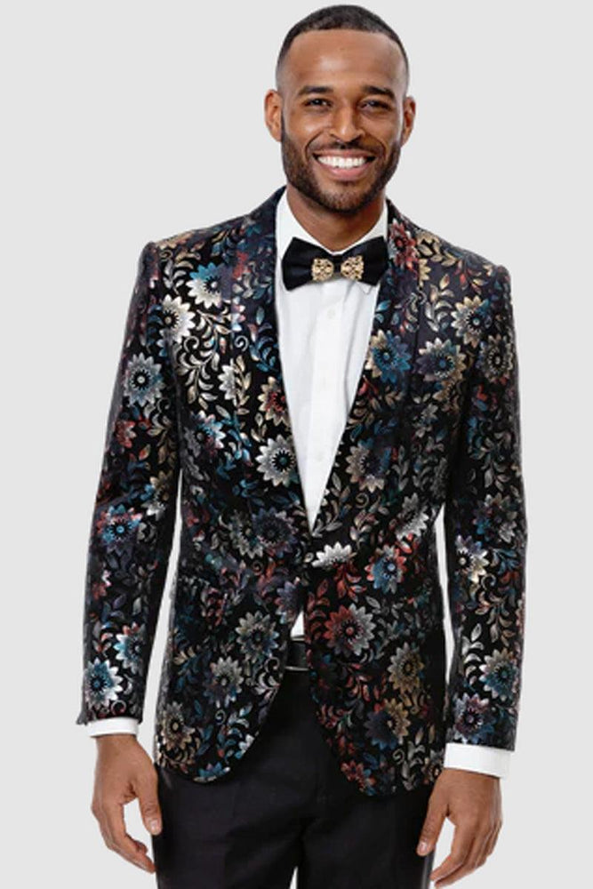 EJ Samuel Men's Floral Embellished Tuxedo Shawl Blazer - USA Men's Outlet