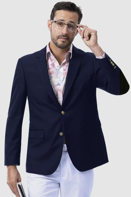 "EJ Samuel Men's Modern 2-Button Navy Blue Club Blazer" - USA Men's Outlet