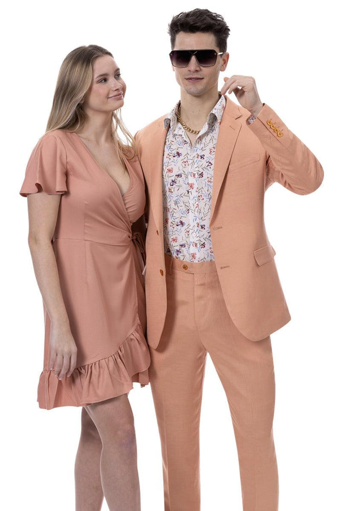 EJ Samuel Men's Modern Fit Coral Linen Suit – Summery Chic Style - USA Men's Outlet