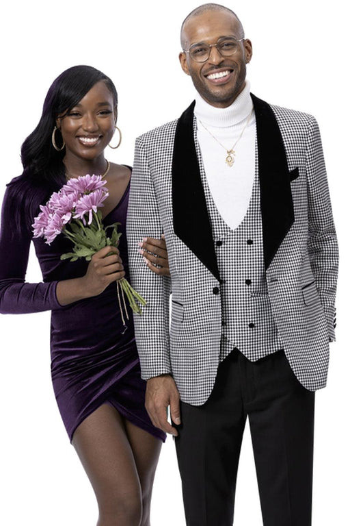 "EJ Samuel Men's One-Button Houndstooth Tuxedo: Professional Panache and Style" - USA Men's Outlet