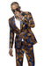 EJ Samuel Men's One-Button Shawl-Lapel Foil Print Suit in Blue/Orange - USA Men's Outlet