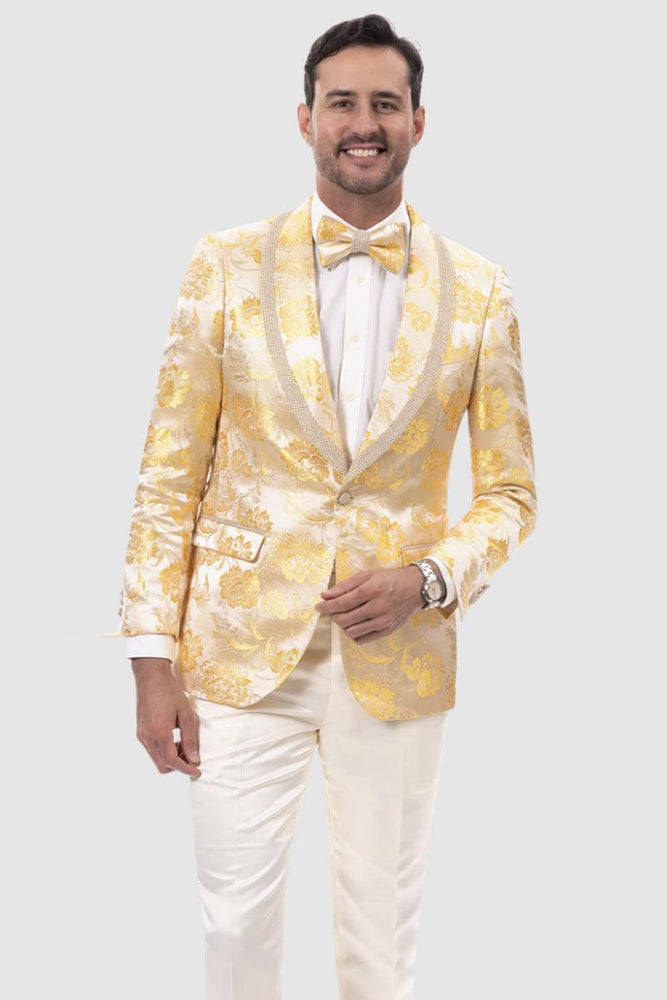 EJ Samuel Men's Paisley Tuxedo Blazer in Yellow Gold Shine - USA Men's Outlet