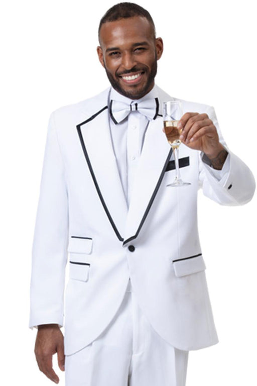 "EJ Samuel Men's White Shawl-Lapel Tuxedo – 1-Button Class & Style" - USA Men's Outlet