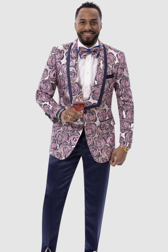 EJ Samuel Navy & Pink Paisley Floral One-Button Tux Jacket - USA Men's Outlet